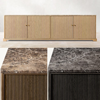 Meuble TV Rhoohill personnalisé de haute qualité pour salon, en bois de chêne naturel, console multimédia en bois avec plateau en marbre
