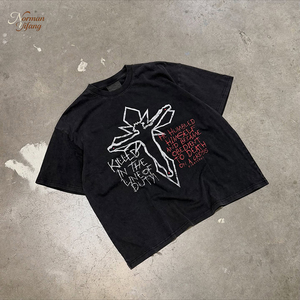 Camiseta de Hombre Personalizada con Logotipo OEM, Estilo Urbano, Algodón Puro de Alta Calidad, Diseño de Hombros Caídos, Cuello Redondo, <span class=keywords><strong>Estampado</strong></span> Desgastado - Product Image 1