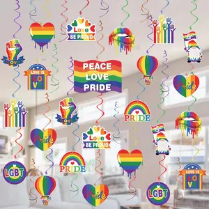 Pafu เกย์ภูมิใจแขวน Swirls ตกแต่ง LGBT Rainbow Pride Party ตกแต่ง Swirls ความรักคือความรักภูมิใจแขวนตกแต่ง