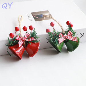 QY Metal Xmas Bell Decor Plaid Bow Pine Berry Hanging Pendant Home Holiday Wholesale <b>Small</b> Ornament - Product Image 3