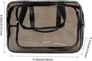 Sac de maquillage transparent imperméable en PVC pour voyage, avec fermeture éclair, poignées et sangles, sac fourre-tout gris - Product Image 3