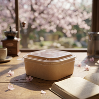 Bol à salade carré en papier imprimé sur mesure avec couvercle, conteneur en papier kraft épaissi, boîte à lunch jetable pour l'emballage de plats à emporter
