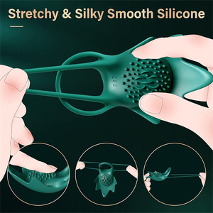 Premium Silikon wasserdichte Cockcomb-förmige <span class=keywords><strong>Penis</strong></span> hülle für Paare Elastic Silky Shared Lover's Ring - Product Image 4