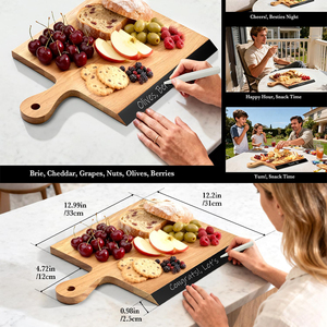 Grand <span class=keywords><strong>plateau</strong></span> de service en bois avec bord en tableau noir, <span class=keywords><strong>plateau</strong></span> à charcuterie, fromages, viandes, apéritifs pour les fêtes, les rassemblements, la décoration de la maison - Product Image 5