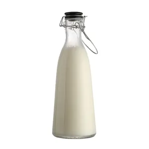500Ml Or 1 Liter 32 OZ Milk Juice Beverage Glass Bottle With Swing Top Clip And Rubber Caps