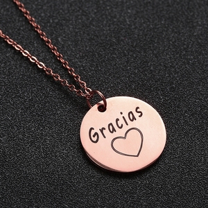 Collar con Colgante <span class=keywords><strong>de</strong></span> Disco Redondo <span class=keywords><strong>de</strong></span> Acero Inoxidable Grabado, Regalo Inspirador <span class=keywords><strong>de</strong></span> <span class=keywords><strong>Amistad</strong></span> para Ella - Product Image 4