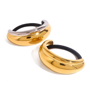 ที่คาดผมสแตนเลสทรงพระจันทร์เสี้ยวสองชั้น สีทองดำ เครื่องประดับศีรษะแบบลำลอง - Product Image 1