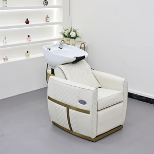 Fauteuil de lavage de luxe de style japonais au design original pour salon de coiffure et barbier, en cuir PU avec bac en céramique et fonction de rinçage - Product Image 1
