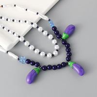 Collier Bohème Fait Main en Perles et Breloques Aubergine Imitation Perle pour Femme