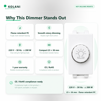 Module d'interrupteur rotatif à variateur de lumière Kolani, 220V 50Hz Max 200W 23x36mm, contrôle de luminosité progressif avec boîtier PC ignifuge