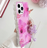 Coque de téléphone portable rose doux à motif floral torsadé avec bracelet pour iPhone X, XR, XS Max, 11, 12, 13, 14, 15, 16, 17 Plus, Air