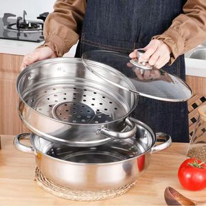 Vaporera eléctrica de 28 cm, multicapa, de acero inoxidable con tapa de vidrio para uso doméstico - Product Image 1