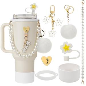 Pour accessoires de barre jetables en Silicone ensemble d'accessoires de bouteille d'eau chaîne de fleur bouchon de paille Pom-Pom chaîne de perles petite fleur - Product Image 5