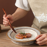 Assiettes en argile en gros, couleurs personnalisées OEM, glaçure effet léopard changeant de couleur au four, assiettes à dîner, assiettes à pâtes, assiettes de service en céramique pour steak