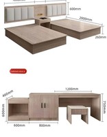 Ensemble de meubles de chambre d'hôtel, d'auberge et de gîte SEM en cuir véritable, écologique, durable, minimaliste et moderne, comprenant un meuble TV, un meuble de rangement et des tabourets