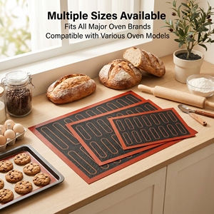 Tapis <span class=keywords><strong>de</strong></span> cuisson en silicone platine rougeâtre avec bordure noire, style logo personnalisé, renforcé <span class=keywords><strong>de</strong></span> fibres <span class=keywords><strong>de</strong></span> <span class=keywords><strong>verre</strong></span>, plaque <span class=keywords><strong>de</strong></span> four antiadhésive - Product Image 1