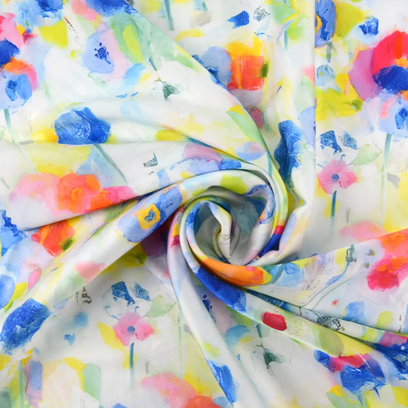 Printed Custom Floral Designs Premium Satin Silk Breathable Fabrics For Women Clothes