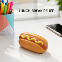 Jouets Squishy Anti-Stress en Mousse en Forme de Hot-Dog, Pain à Hot-Dog et Trio de Saucisses avec Moutarde, Pack de 3, Décoration de Bureau, Cadeau