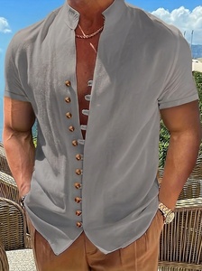 <span class=keywords><strong>Camisa</strong></span> de <span class=keywords><strong>Manga</strong></span> <span class=keywords><strong>Corta</strong></span> para <span class=keywords><strong>Hombre</strong></span>, Estilo Europeo Americano, Verano 2026, Vintage, de Algodón y <span class=keywords><strong>Lino</strong></span>, con Cuentas, Lavable a Máquina, Cuello Alto con Botones - Product Image 6