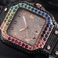 Reloj de Hombre de Alta Gama Iced Out Completo, Reloj de Pulsera Premium Casual de Negocios, Cuarzo con Diamantes Brillantes de Oro Rosa para Hombres