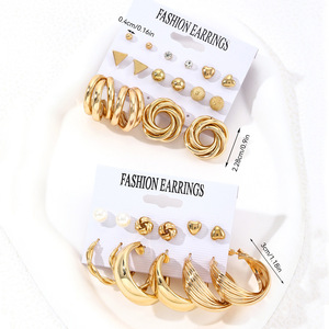 Vintage Fashion Costume Earrings <b>Set</b> with Imitation <b>Pearl</b> Gold Plated Geometric Alloy Main Stone Women's Party Jewelry - Product Image 2