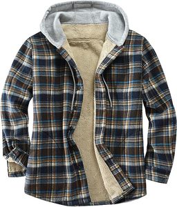 <span class=keywords><strong>2023</strong></span> nouveau Offre Spéciale hiver vert/noir à carreaux coton fait hommes Vintage Sherpa matelassé chaud Plaid flanelle à capuche veste - Product Image 5