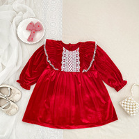 Robe-bodysuit pour bébé fille en dentelle rouge à volants, manches longues, tenue de Noël pour frères et sœurs, tenue pour nouveau-né