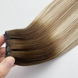 Human Hair Sew in Extensions Human Hair Dark Brown Mix <strong>Medium</strong> Brown Highlights Human Hair Genius Weft Extensions - Product Image 6