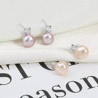 Pendientes de plata 925 para mujer, con perlas naturales de agua dulce de 8 mm, con incrustaciones de circonita, joyería al por mayor de fábrica.