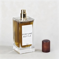 Flacons de parfum de luxe en verre à fond épais carré 30ml 50ml 100ml, logo personnalisé, base lourde, vaporisateur vide, bouchon en bois, sérigraphie