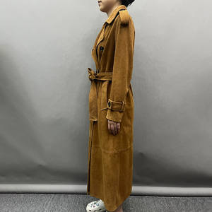 Kadınlar ekstra uzun süet deri trençkot yüksek kalite kadınlar uzun kış deri ceket - Product Image 3