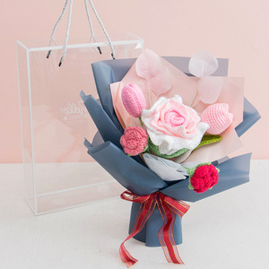 2025 nuevo ramo de flores artificiales hecho a mano ganchillo tulipán ganchillo lirio tejido Rosa flor Día de San Valentín regalos de Navidad - Product Image 3