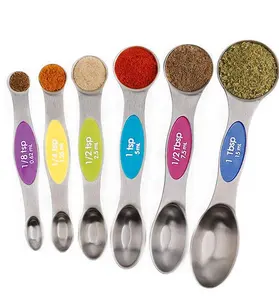 一套6个厨房彩色双面可叠放不锈钢磁性茶匙量勺勺