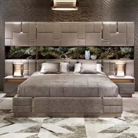 Lit de luxe pour chambre à coucher, cadre en bois moderne, tête de lit large et haute, taille king ou double