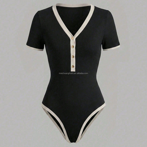 Combinaison en tricot côtelé à bordure contrastée personnalisée pour femmes - Product Image 5