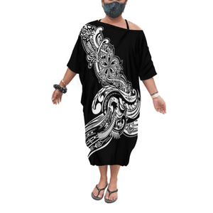 Neues schulterfreies Damen-Poncho-Kleid in Einheitsgröße mit polynesischem Print, Fledermausärmel-Shirt, individuelles, lockeres Damen-Poncho-Oberteil in freier Größe - Product Image 1