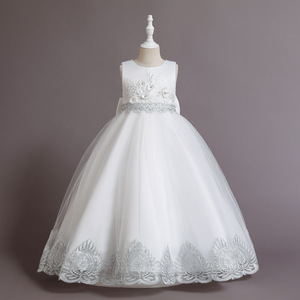 4-16 anni giovane ragazza ricamata <span class=keywords><strong>abiti</strong></span> lunghi in rete con perline occasione formale bambini damigella d'onore che ospita costumi <span class=keywords><strong>cerimonia</strong></span> di esibizione - Product Image 3