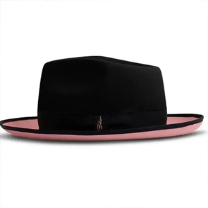 Black Wool Felt Fedora <b>Hat</b> With Pink Brim 56-58CM Unisex Formal Dress <b>Hat</b> Adult Four Seasons Casual Style - Product Image 1