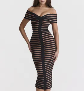 Women's Clothes Stripe Off Shoulder Sexy Party Prom Dress Bodycon Cocktail Dresses