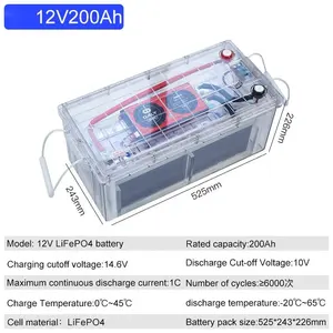 Aangepaste 12V Lange Levensduur Lifepo4 200ah Lithium-Ion Batterij Ter Vervanging Van Lood-Zuur Batterij