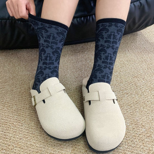 Crew <b>Socks</b> Women Sweat-Absorbent Polyester Fiber <b>Black</b> Green Khaki Color Blocking Youth 18-40 Years Old - Product Image 2