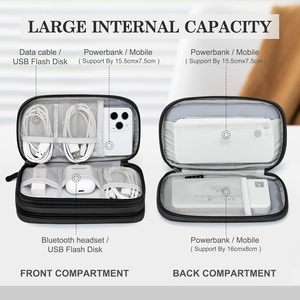 Pochette de <span class=keywords><strong>voyage</strong></span>, étui de transport portable, imperméable, double couche, sac de rangement <span class=keywords><strong>tout</strong></span>-en-un pour cordon, chargeur, téléphone, écouteurs, noir - Product Image 3