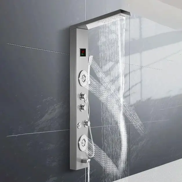 luxury rain shower tower system bathroom wall mount shower column set stainless steel led shower panel waterfall