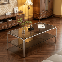 Table basse en verre et acier inoxydable pour salon, petit appartement, nouvelle table rectangulaire double couche haut de gamme, design de créateur, mobilier de maison