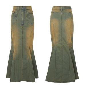 Falda vaquera ajustada azul para mujer, falda larga de mezclilla con cola de pez, faldas maxi de mezclilla para damas - Product Image 6