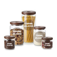 Ensemble de 5 bocaux de conservation en verre borosilicate avec couvercle en bois, 350-1300 ml, ensemble de boîtes de rangement pour garde-manger, organisateur de cuisine, empilables