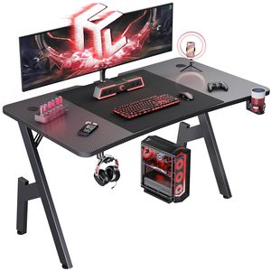 Escritorio para Juegos SENYU con Superficie de Fibra de Carbono, Forma de Z, Gancho para Auriculares, 47 Pulgadas, Marco Rectangular de Acero, Diseño Ergonómico - Product Image 1