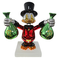 Meilleure vente : Sculpture décorative en résine chromée Donald Duck avec sac d'argent pour la maison et le bureau, 35x26x46cm