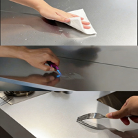 Ensemble de meubles de cuisine modulaires modernes et durables en acier inoxydable avec finition laquée, robinet, charnières, éclairage LED et évier écologique