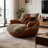 Canapé individuel moderne italien, fauteuil de luxe en cuir et tissu, fauteuil confortable ergonomique à siège rond pour salon